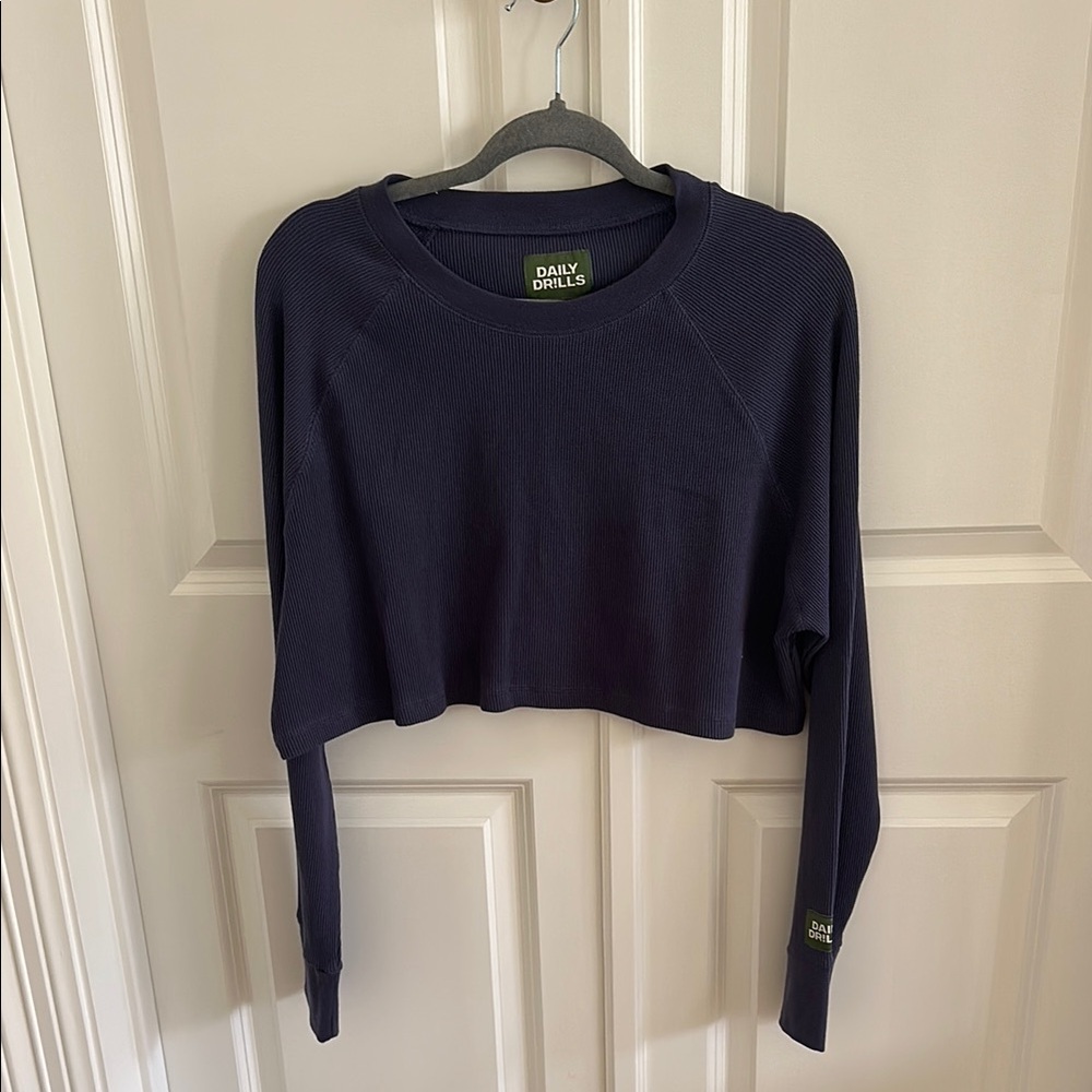 Daily Drills Navy Cropped Thermal Sweatshirt